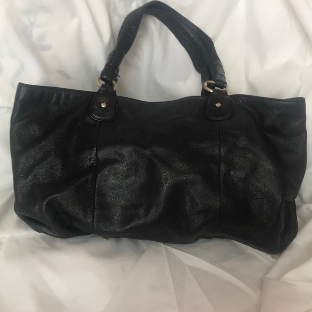 Signed Olsen black leather handbag